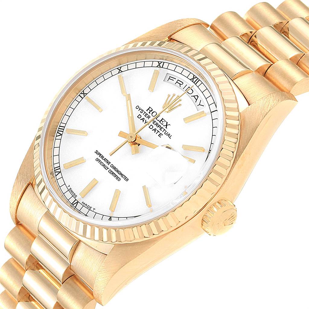 rolex day date yellow gold white dial