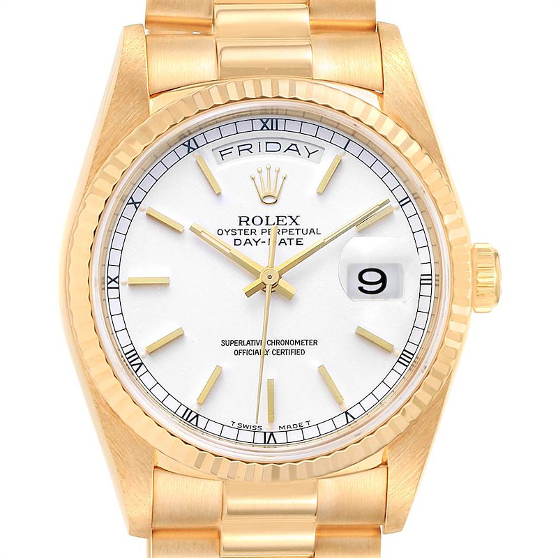 Rolex President Day-Date 36 Yellow Gold White Dial Mens Watch 18238 SwissWatchExpo
