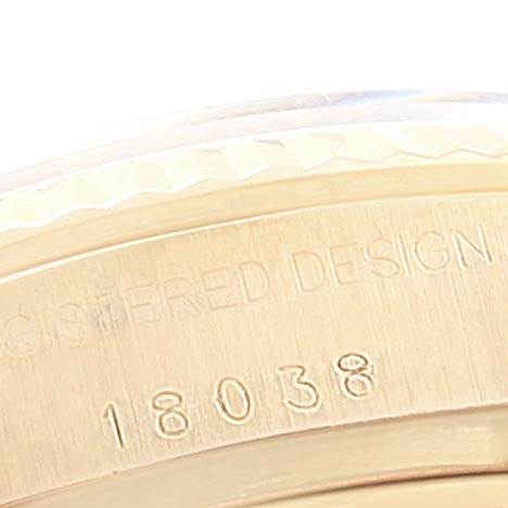 The image shows a close-up of the case side of a Rolex President 18038 Men's Yellow Gold Champagne Dial 18038 Men's Yellow Gold Champagne Dial model, featuring the model number "18038" and part of the bezel.
