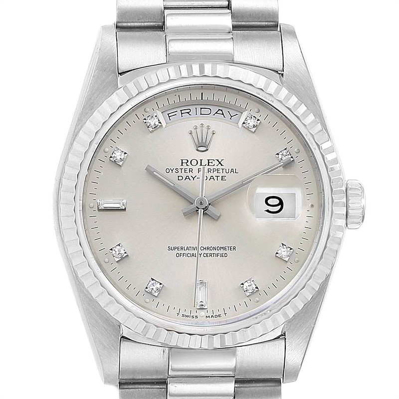 Rolex President Day-Date White Gold Diamond Mens Watch 18239 Box Papers SwissWatchExpo
