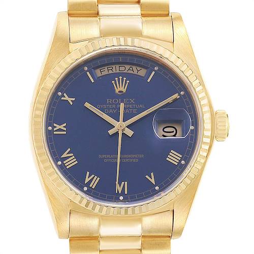 Photo of Rolex President 36 Day-Date Yellow Gold Blue Dial Mens Watch 18038