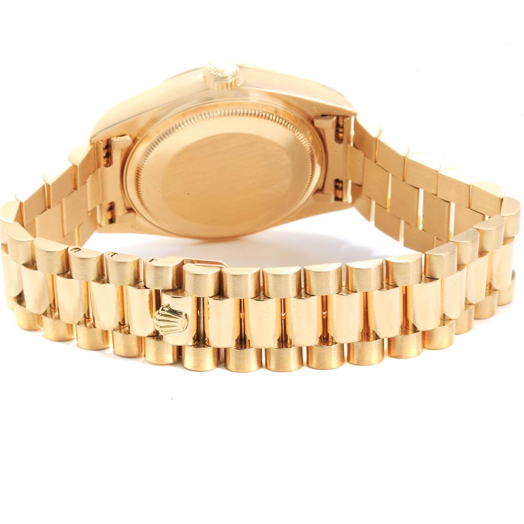 The image shows the backside and bracelet of a Rolex President 18038 Men
s Stainless Steel White Dial 18038 Men
s Stainless Steel White Dial model watch, highlighting the clasp and case back.