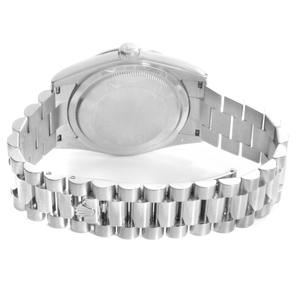 This image shows the back view of a Rolex President 118339 Men's White Gold Black Dial 118339 Men's White Gold Black Dial model watch, highlighting the case back and bracelet.