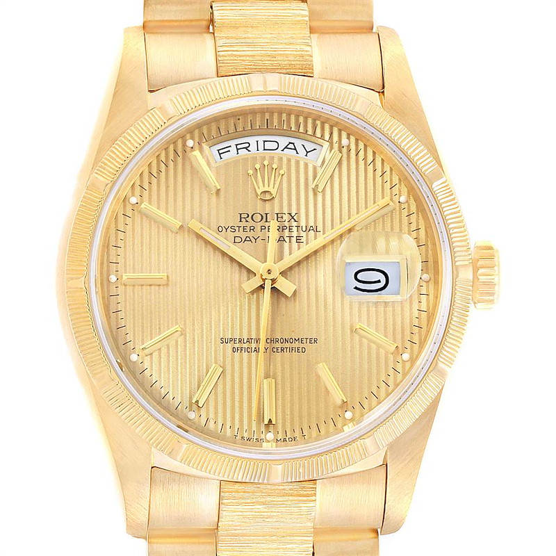 Rolex President Day-Date 36 Yellow Gold Tapestry Dial Mens Watch 18248 SwissWatchExpo