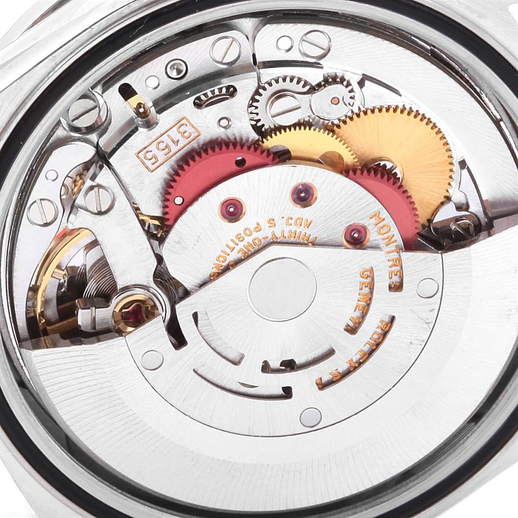 This close-up image shows the intricate inner mechanism of the Rolex President 18346 Men's Platinum Silver Dial 18346 Men's Platinum Silver Dial model watch.