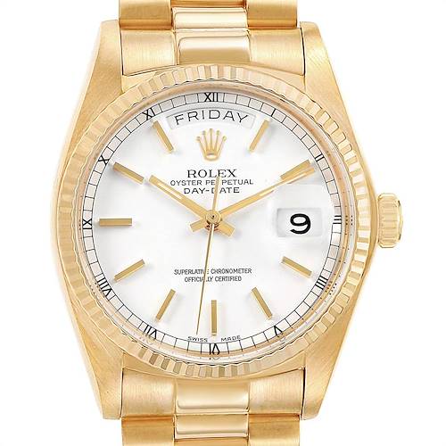 Photo of Rolex President Day-Date Yellow Gold White Dial Mens Watch 18038