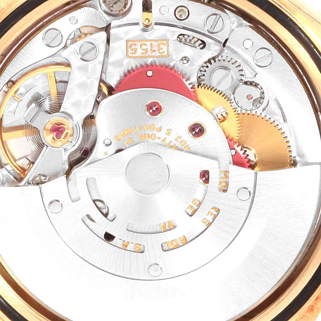 This image shows the intricate internal movement mechanism of a Rolex President 18238 Men
s Yellow Gold Champagne Dial 18238 Men
s Yellow Gold Champagne Dial model watch.