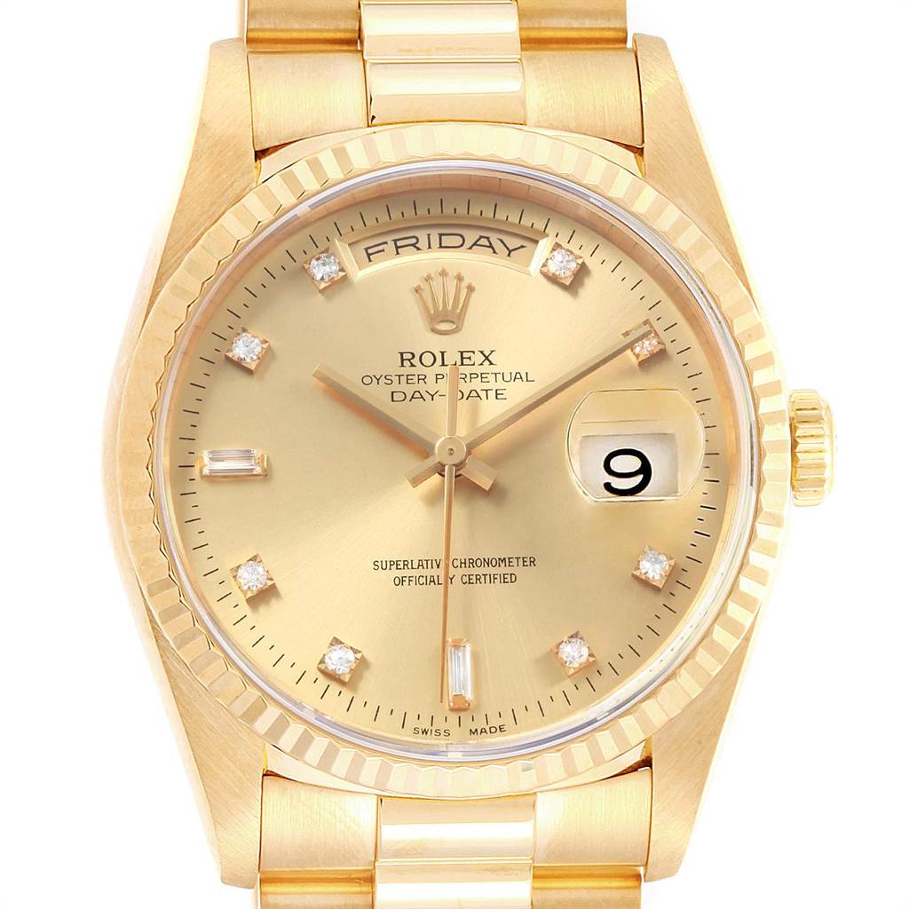 Rolex President Day-Date Yellow Gold Diamonds Mens Watch 18238 Box ...