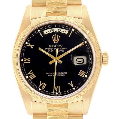 Photo of Rolex President Day-Date Yellow Gold Black Roman Dial Mens Watch 18038