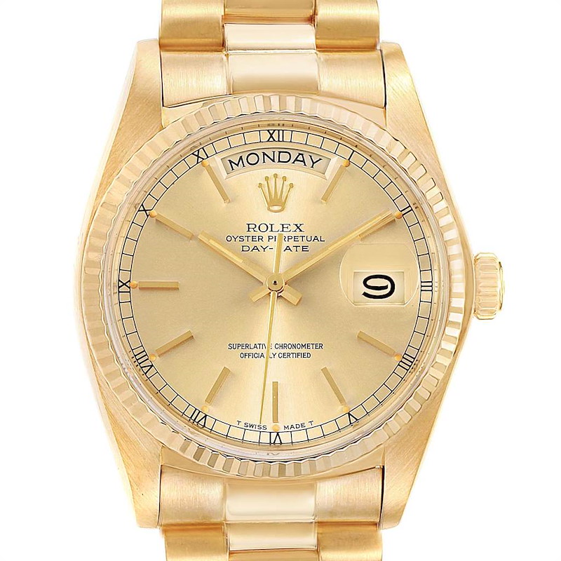 Rolex President Day-Date Yellow Gold Mens Watch 18038 Box Papers SwissWatchExpo