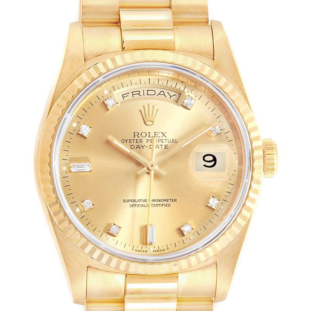 Rolex President Day-Date 36 Yellow Gold Diamonds Mens Watch 18238 ...