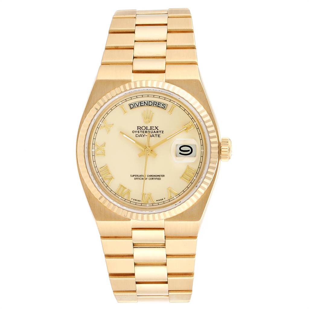 Rolex Oysterquartz President Yellow Gold Ivory Dial Mens Watch 19018 ...