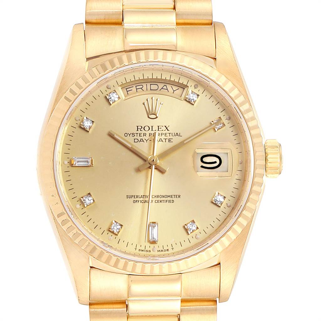 Rolex President Day Date 18k Yellow Gold Diamond Mens Watch 18038 ...