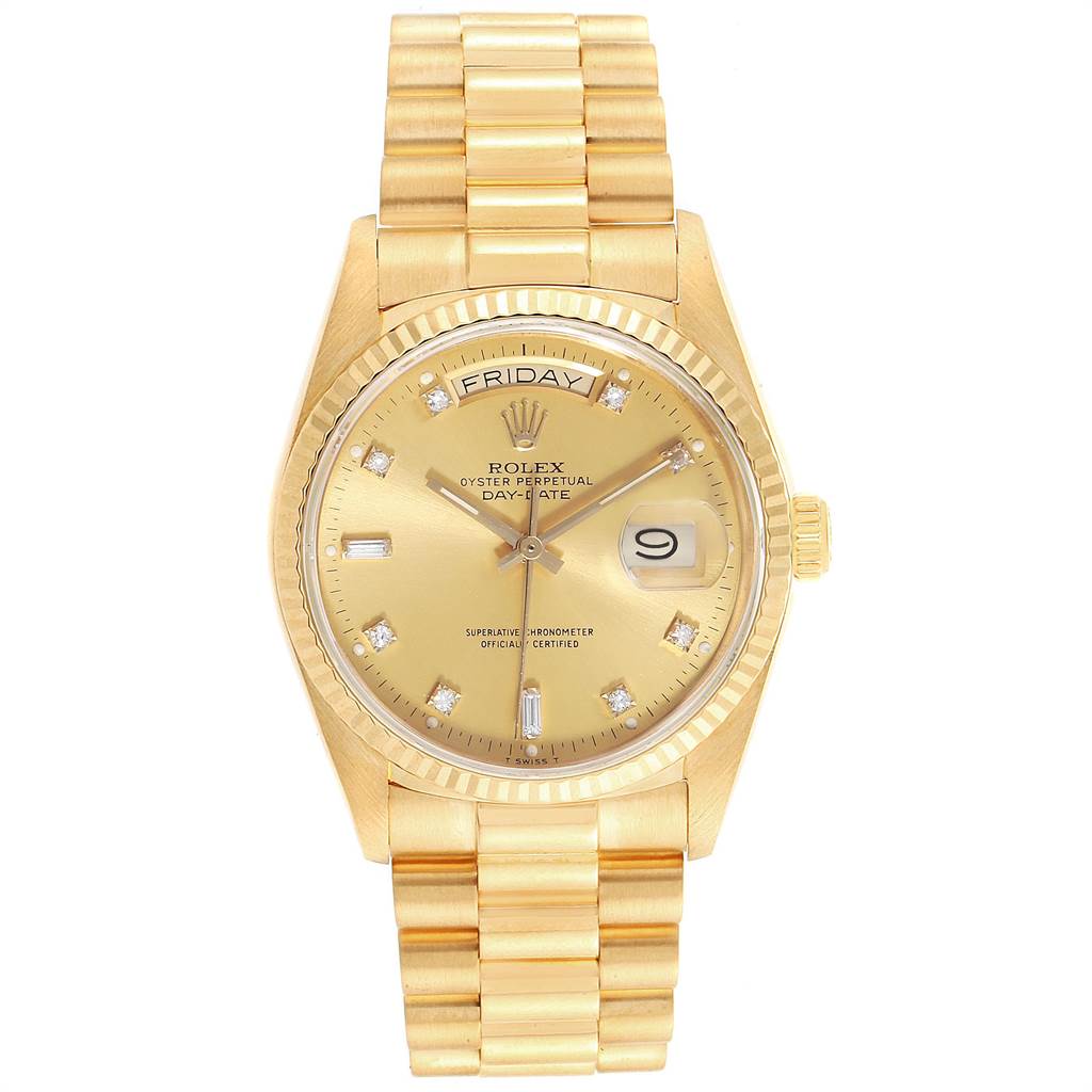 Rolex President Day-Date 18k Yellow Gold Diamond Watch 18038 ...
