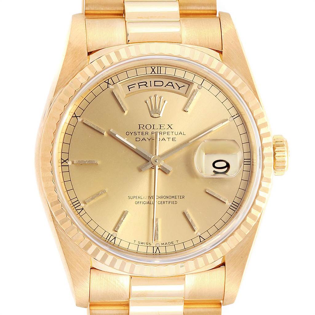 Rolex President Day-Date 36 Yellow Gold Champagne Dial Mens Watch 18238 ...