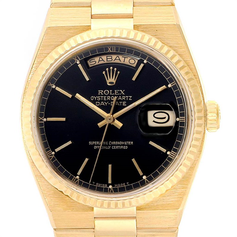 Rolex Oysterquartz President Yellow Gold Spanish Date Wheel Watch 19018 SwissWatchExpo