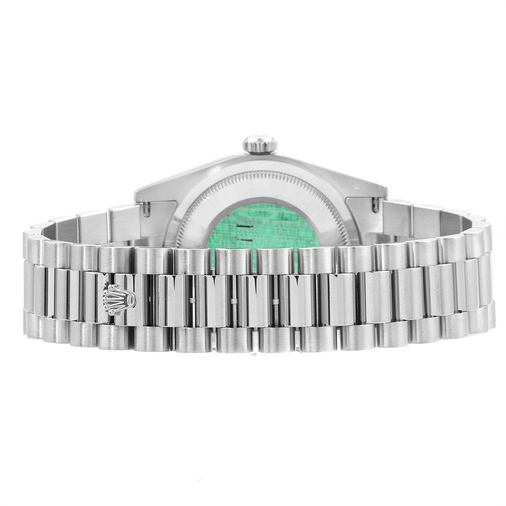 The image shows the back view, bracelet, and clasp of the Rolex President 118239 Men's White Gold Brown Dial 118239 Men's White Gold Brown Dial model watch.