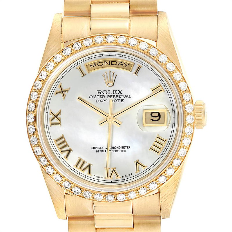 Rolex President Day-Date 36 Yellow Gold MOP Diamond Mens Watch 18238 SwissWatchExpo