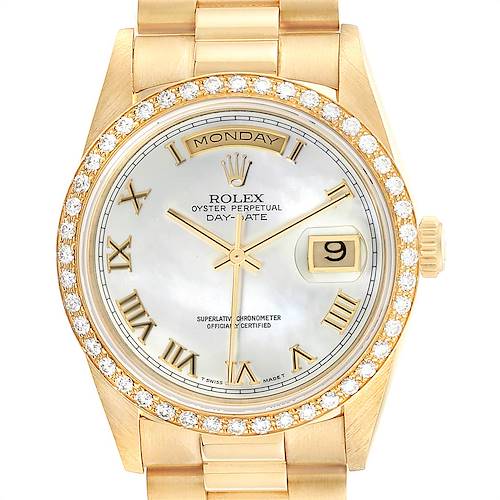 Photo of Rolex President Day-Date 36 Yellow Gold MOP Diamond Mens Watch 18238