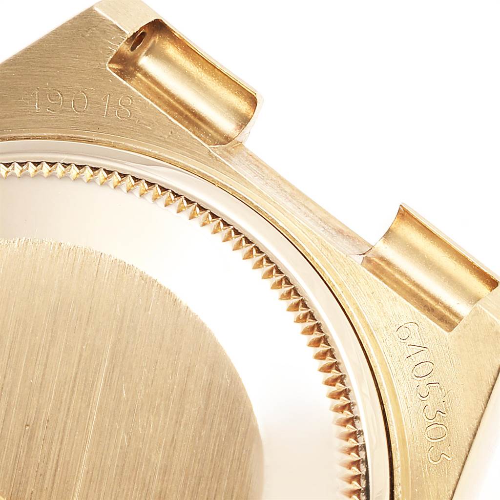 This image shows a close-up of the case back and lugs of a Rolex President 16240 Men
s Yellow Gold Champagne Dial 16240 Men
s Yellow Gold Champagne Dial model watch.