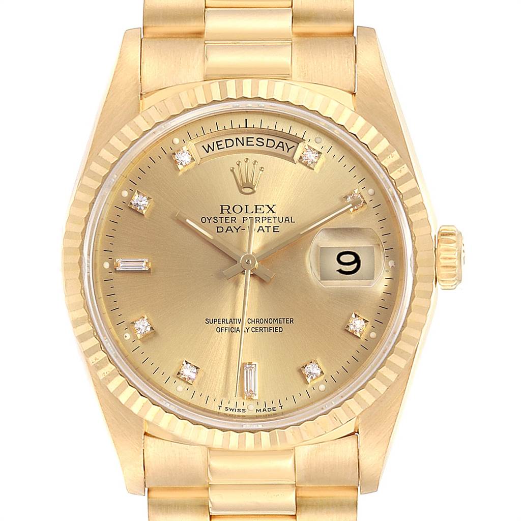 Rolex President Day-Date 36 Yellow Gold Diamonds Mens Watch 18238 ...