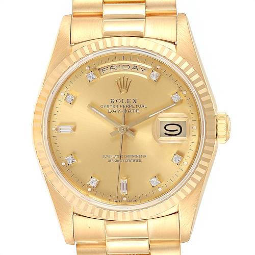 Photo of Rolex President Day-Date Yellow Gold Diamond Mens Watch 18238 Box Papers