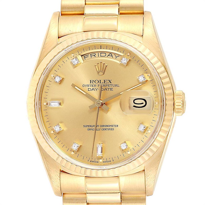 Rolex President Day-Date 36 Yellow Gold Diamonds Mens Watch 18238 SwissWatchExpo