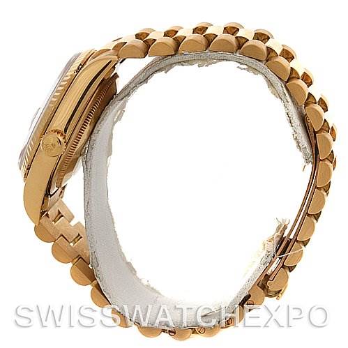 The image shows a side view of a Rolex President 18238 Men's Yellow Gold White Dial 18238 Men's Yellow Gold White Dial watch, focusing on the bracelet and part of the watch case.