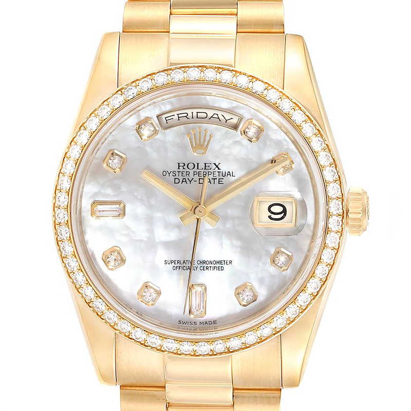 Rolex President Day Date Yellow Gold Diamond Dial Bezel Mens Watch 118348 SwissWatchExpo