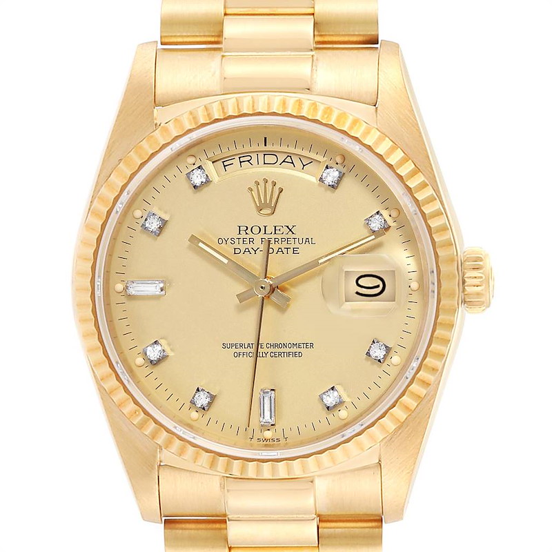Rolex President Day-Date 18k Yellow Gold Diamond Watch 18038 SwissWatchExpo