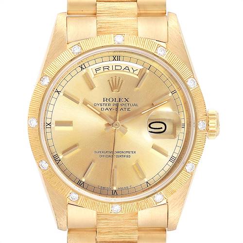 Photo of Rolex President Day-Date Yellow Gold Diamond Mens Watch 18308 Box Papers