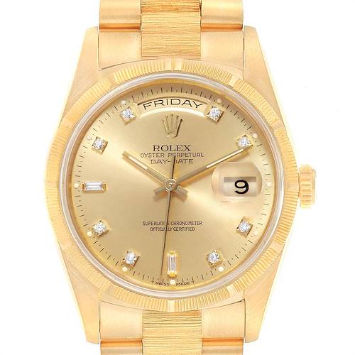 Photo of Rolex President Day-Date Yellow Gold Bark Diamond Dial Mens Watch 18248