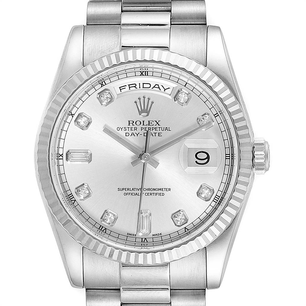 Rolex President Day-Date White Gold Diamond Mens Watch 118239 Box ...