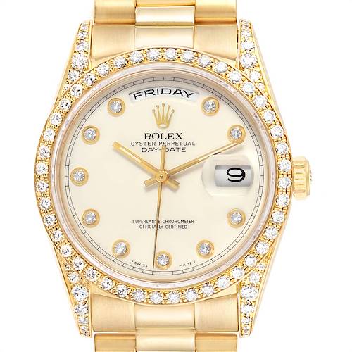 Photo of Rolex President Day-Date 36mm Yellow Gold Diamond Mens Watch 18388