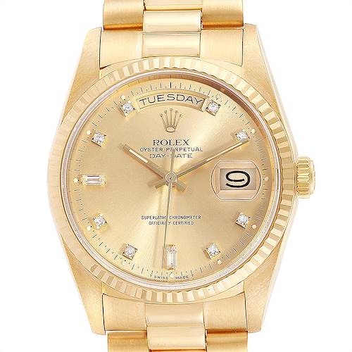 Photo of Rolex President Day-Date Yellow Gold Diamonds Mens Watch 18238 Box Papers