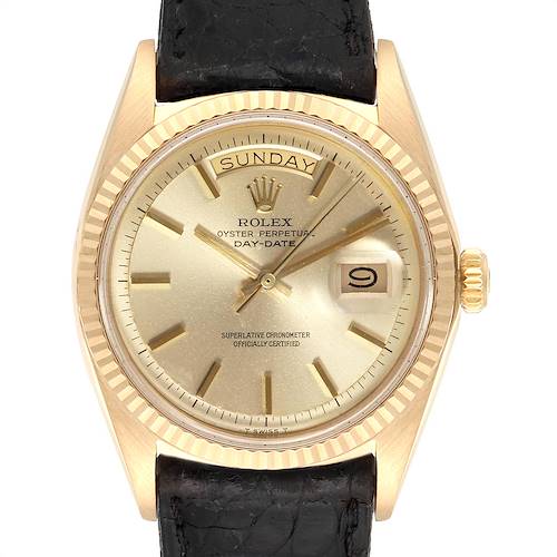 Photo of Rolex President Day-Date Vintage Yellow Gold Black Strap Mens Watch 1803