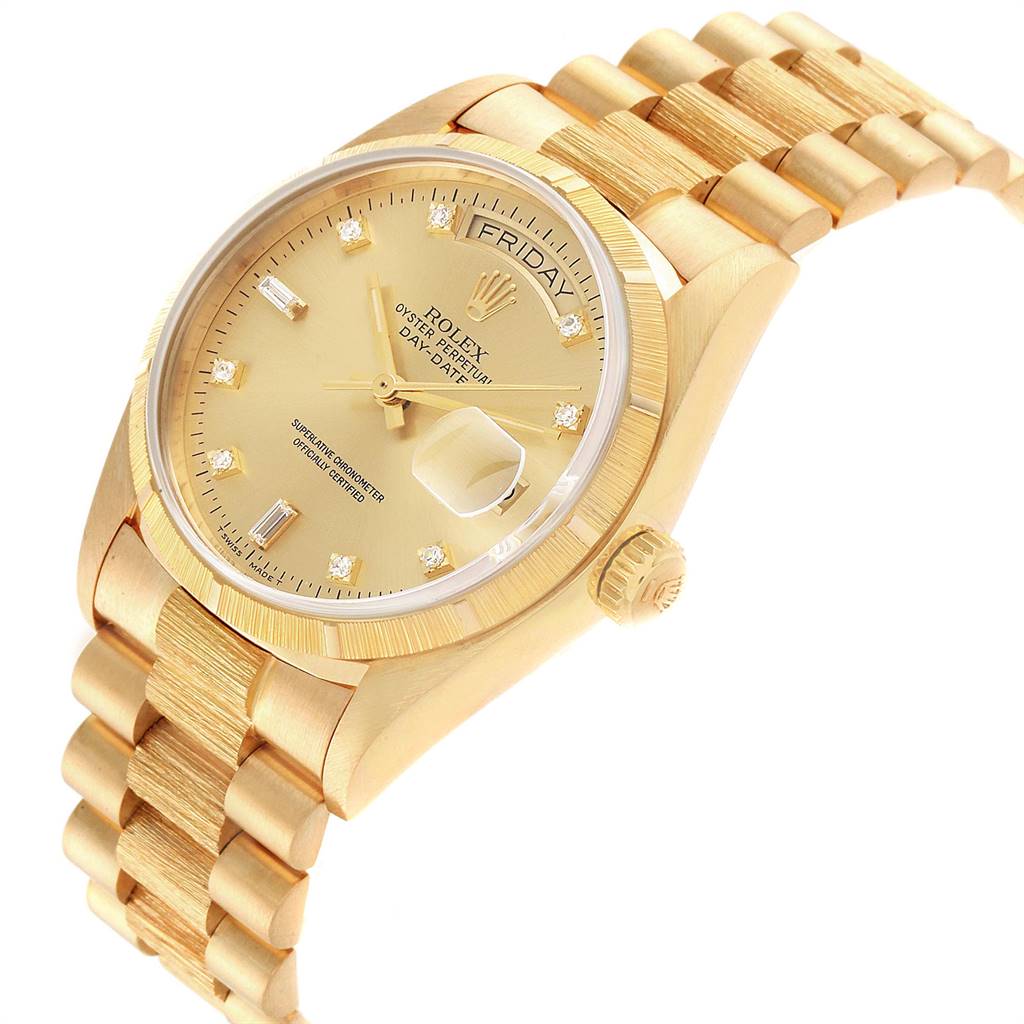 Rolex President Day-Date 18k Yellow Gold Bark Finish Mens Watch 18078 ...