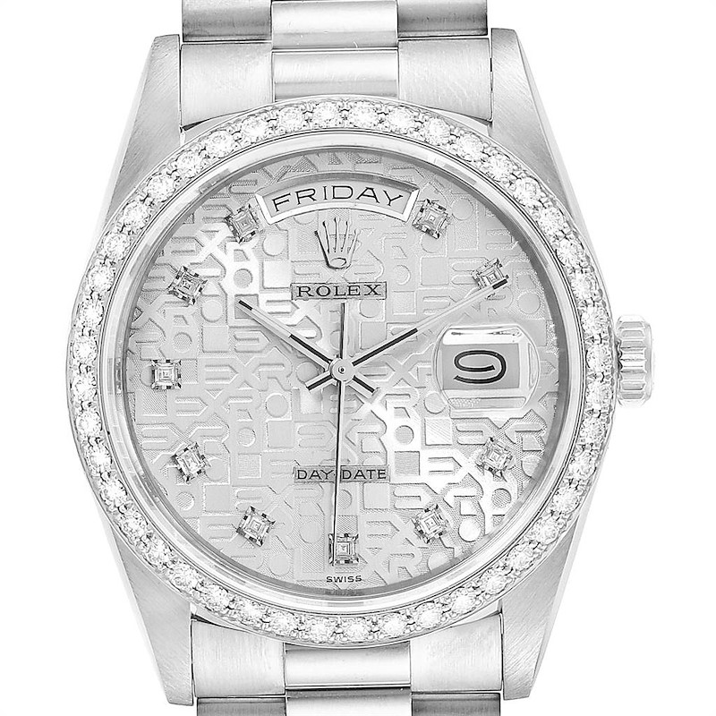 Rolex President Day-Date White Gold Diamond Mens Watch 18239 SwissWatchExpo