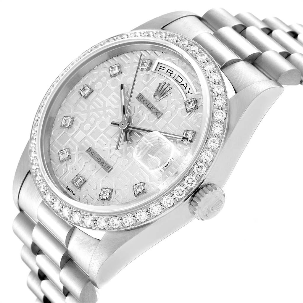 rolex president 18k white gold diamond mens watch