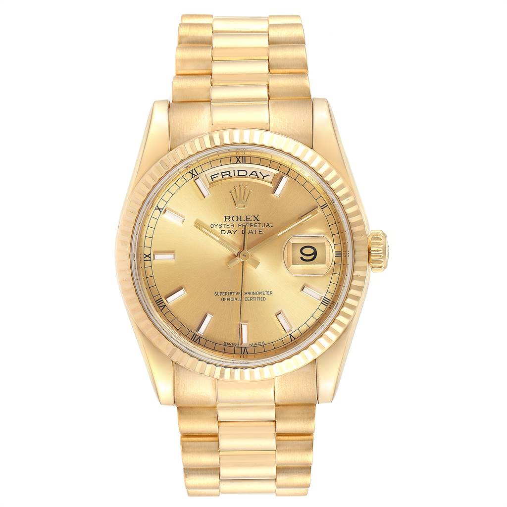 Rolex President Day Date 36 18K Yellow Gold Mens Watch 118238 ...