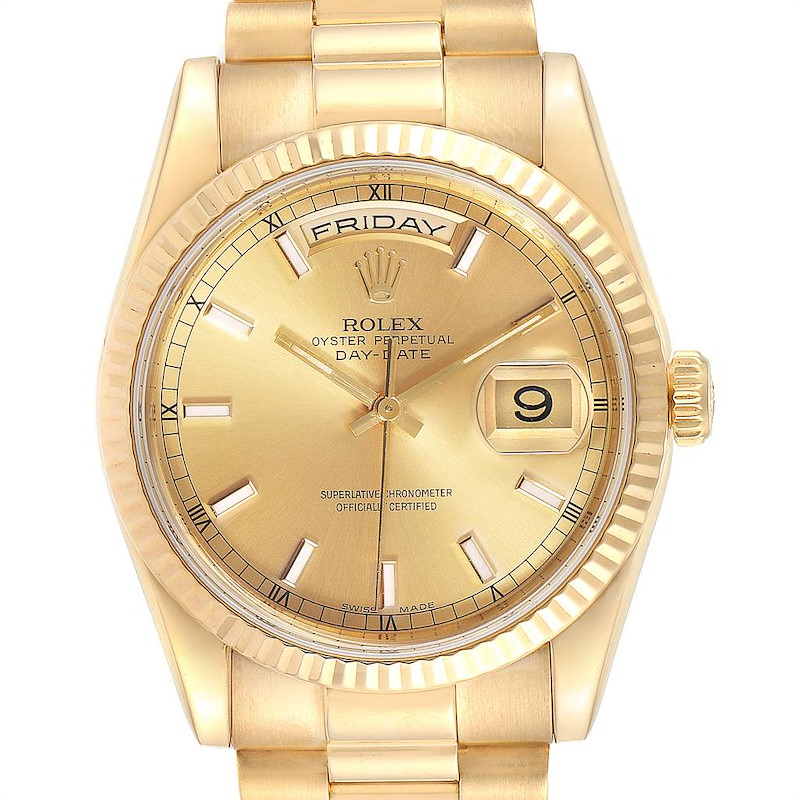 Rolex President Day Date 36 18K Yellow Gold Mens Watch 118238 SwissWatchExpo