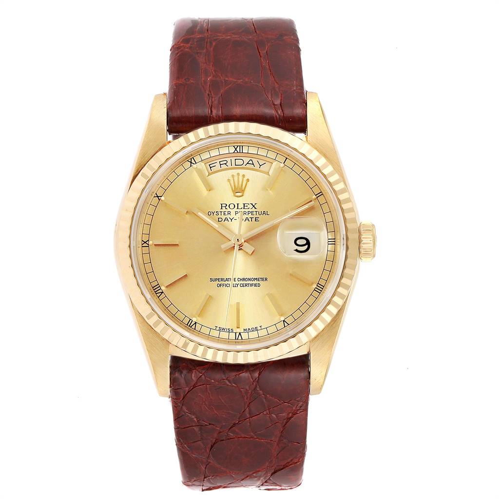 Rolex President Day-Date 36 Yellow Gold Brown Strap Mens Watch 18238 ...