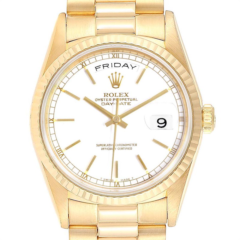 Rolex President Day-Date 36 Yellow Gold White Dial Mens Watch 18238 SwissWatchExpo
