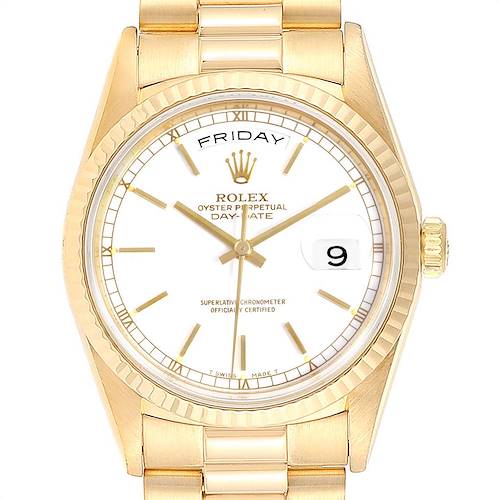 Photo of Rolex President Day-Date 36 Yellow Gold White Dial Mens Watch 18238
