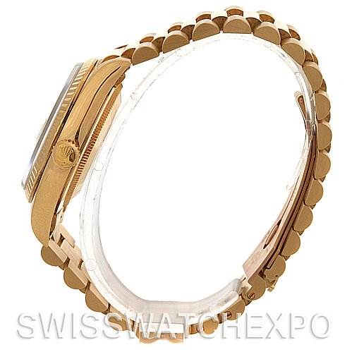 This side profile shows the band and part of the case for the Rolex President 18238 Men's Yellow Gold Champagne Dial 18238 Men's Yellow Gold Champagne Dial model watch.