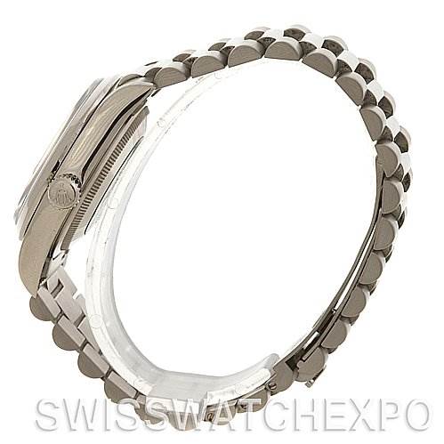 This image shows a side view of the Rolex President 18206 Men's Platinum Silver Dial 18206 Men's Platinum Silver Dial model, highlighting the bracelet and watch case.