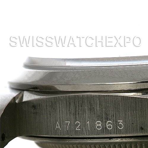The image shows a side view of the case and bezel of a Rolex President 18206 Men's Platinum Silver Dial 18206 Men's Platinum Silver Dial model watch, highlighting the serial number.