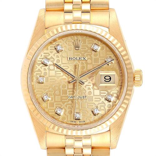 Photo of Rolex Datejust Yellow Gold Anniversary Diamond Dial Mens Watch 16238