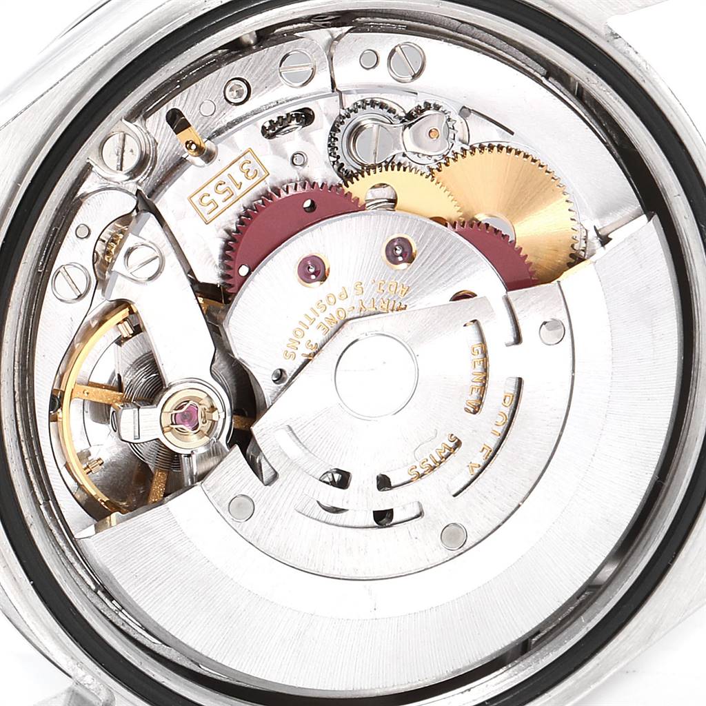 This image shows the internal mechanical movement components of a Rolex President 118296 Men's Platinum Silver Dial 118296 Men's Platinum Silver Dial model watch viewed from the back.