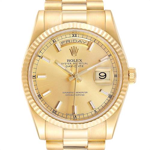 Photo of Rolex President Day Date 36 18K Yellow Gold Mens Watch 118238 Box Card